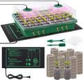 Seed Starter Kit with Grow Light Seedling Heat Mat 48 Cells Seed Starter Tray with Humidity Dome and Base Germination Trays Plastic Growing Trays Plant Propagation Kit for Seed Starting Green