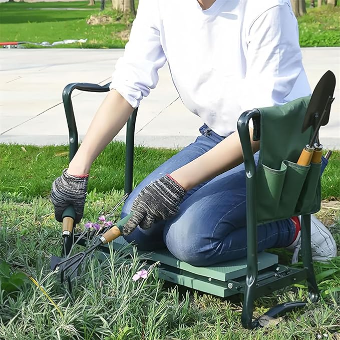 Foldable Garden Kneeler Seat Stool with Large Tool Bags Gardening Women Seniors Gardening Benches Kneeler and Seat