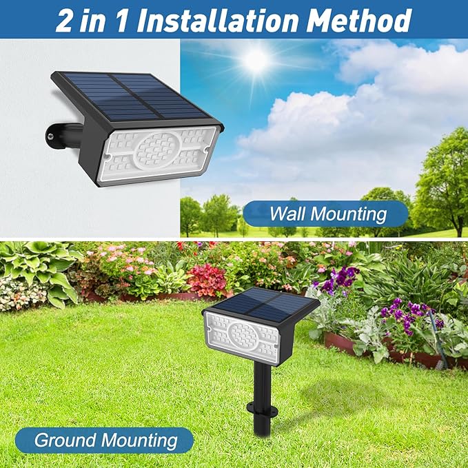 T-SUN Solar Spot Lights Outdoor 4 Pack 49LED Landscape Spotlights 2 Lighting Modes Auto ON/Off Solar Lights for Trees Garden Yard Pathway Driveway(Blue)