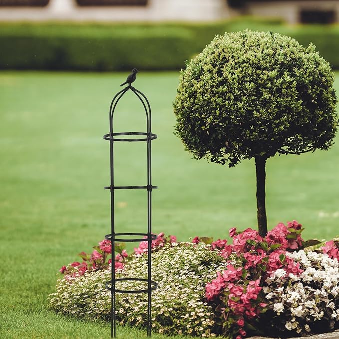 Luxshiny Metal Garden Trellis Plant Support for Climbing Vines and Flowers Outdoor Bird Style Obelisk Trellis 31.7cm Diameter 175cm Height Yard Decor for Roses and Cucumbers