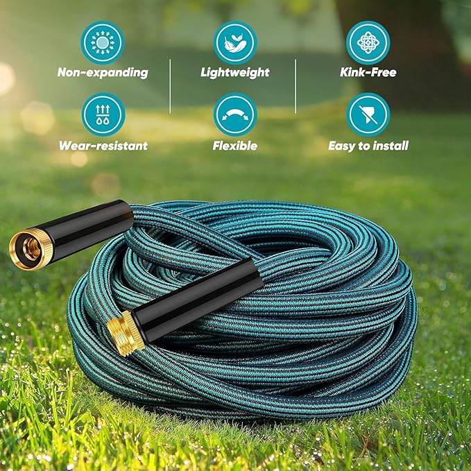 Garden Hose 50ft Non-Expanding Water Hose Ultra Lightweight Kink-Free Sturdy Flexible Abrasion Resistant Hose for Yard Lawn Outdoor Marine and Camper