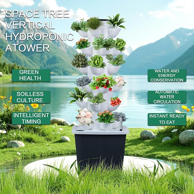 Indoor Hydroponics Growing System - 30-Plant Tower with Pump Perfect for Vegetable and Herb Garden Hydroponics Growing System Kit (No Seed)