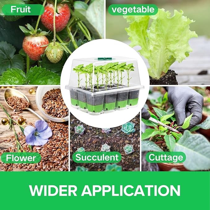 BeGrit 72 Cells Reusable Seed Starter Tray 6 Pack Seed Starter Kit with Silicone Cells Air Vent Humidity Domes for Indoor Gardening Plant Germination Trays for Seeds Starting (Clear)