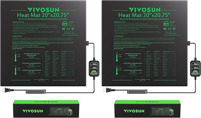 VIVOSUN 20x20.75 Seedling Heat Mat with Built-in Temperature Controller UL &amp MET-Certified Waterproof Plant Heating Pad for Germination Hydroponics Brewing Breeding and Greenhouses (Pack of