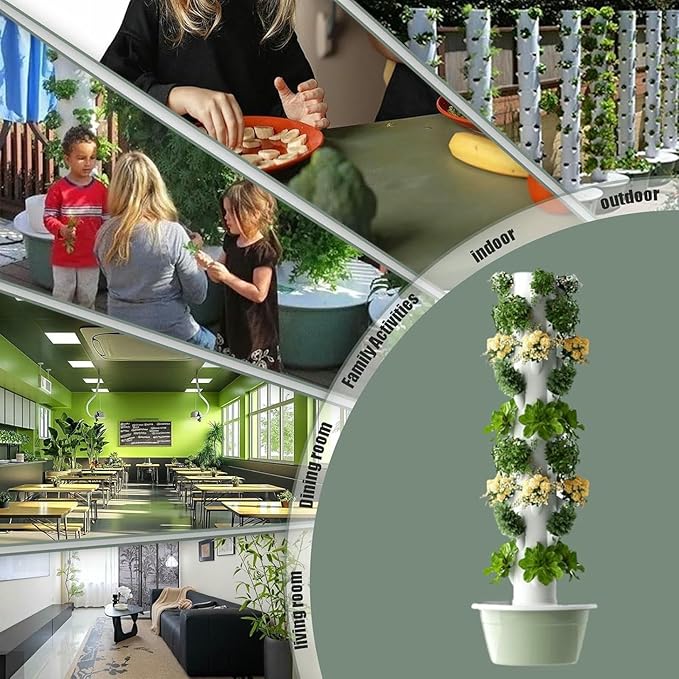 Vertical Hydroponic Grow Tower Aeroponic Tower Auto Water Circulate Hydroponics Outdoor System Towers for Gardening Lover Indoor Herbs Vegetables-