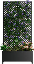 Metal Planter Box with Trellis Raised Garden Bed with Wheels Trellis Privacy Screen Planter for Climbing Plants Vegetables Vines Outdoor Garden Use Black-6