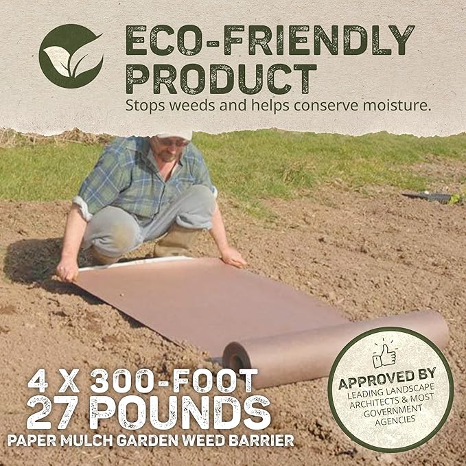 Dewitt Garden Weed Barrier Natural Paper Mulch Black 4 x 300 Feet – Organic Gardening Ground Cover Mat for Vegetable Gardens Beds Greenhouse and Outdoor Planting Areas