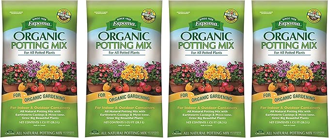 Espoma Organic Potting Soil Mix - All Natural Potting Mix For All Indoor &amp Outdoor Containers Including Herbs &amp Vegetables. For Organic Gardening 16qt. bag. Pack of 4