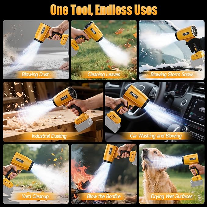 Cordless Leaf Blower Compatible with DeWalt 20V Battery (Tool Only) 800000 RPM Brushless Turbo Jet Blower up to 60m/s Airflow Lightweight 1.5 lbs Handheld Dust Blower for Patio Lawn &amp Garage