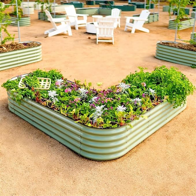 Vego garden 17 Tall L-Shape Raised Garden Bed Metal Raised Planter Bed for Vegetables Flowers Ground Planter Box Large Size