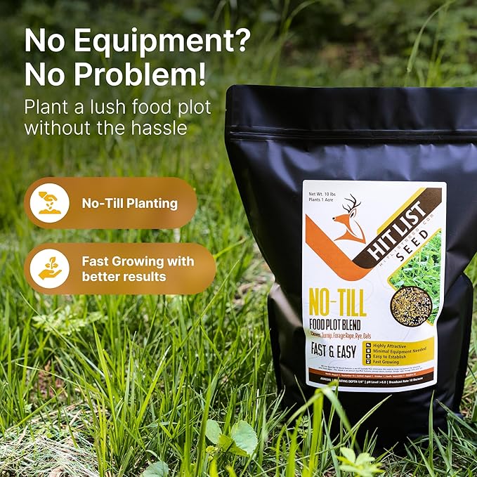 No Till Annual Mix - Throw and Grow Clover Rye Turnip Brassica Oats - No Plow Food Plot Seed for Deer - 10 lbs