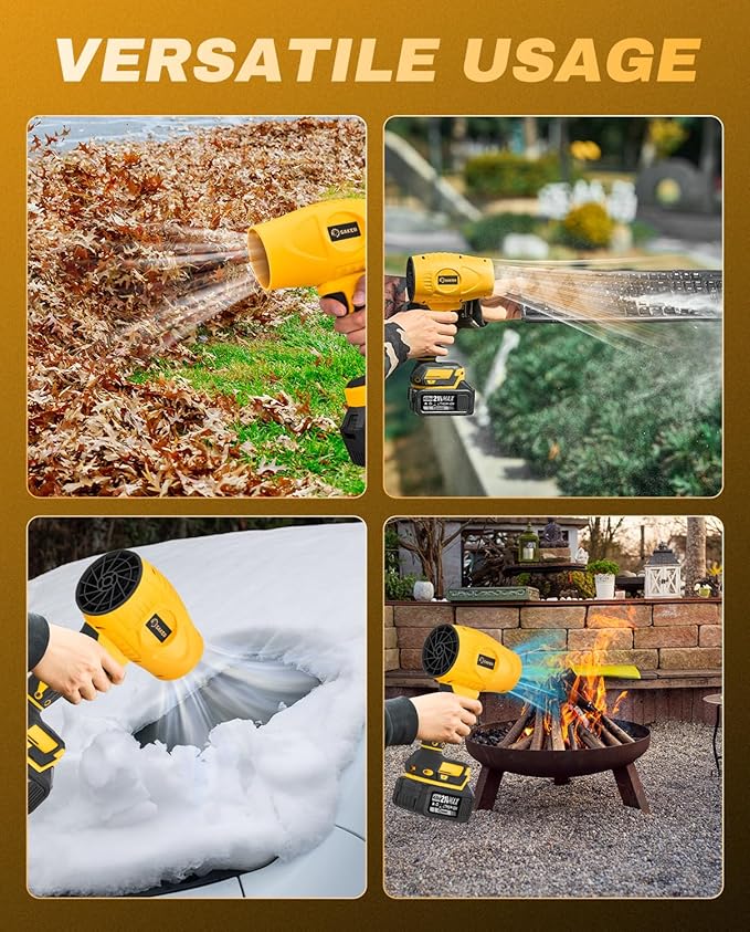 Saker Handheld Cordless Leaf Blower Portable Dust Cleaner 180000 RPM Compressed Air Duster with Adjustable Speed for Drying Patio Cleaning Camping 2 x 4.0Ah Battery Yellow