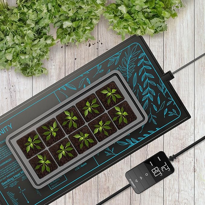 AC Infinity SUNCORE H5 Seedling Mat 20” x 20.75” with Digital Thermostat Controller for Exact Temperature Levels Waterproof Heating Pad for Indoor Gardening Hydroponics Germination Cloning
