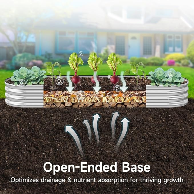 GreatBuddy Galvanized Raised Garden Bed 8×2×1ft Easy Assembly Outdoor Metal Planter Boxes for Vegetables Flower Herb Anti-Rust&amp Weather-Resistant Oval Silver