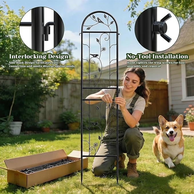 4 Pack 87x20 Inch Black Metal Garden Trellis Heavy Duty Outdoor Tall Plant Trellis for Climbing Rose Bush Clematis Jasmine Morning Glory Flowers &amp Vines