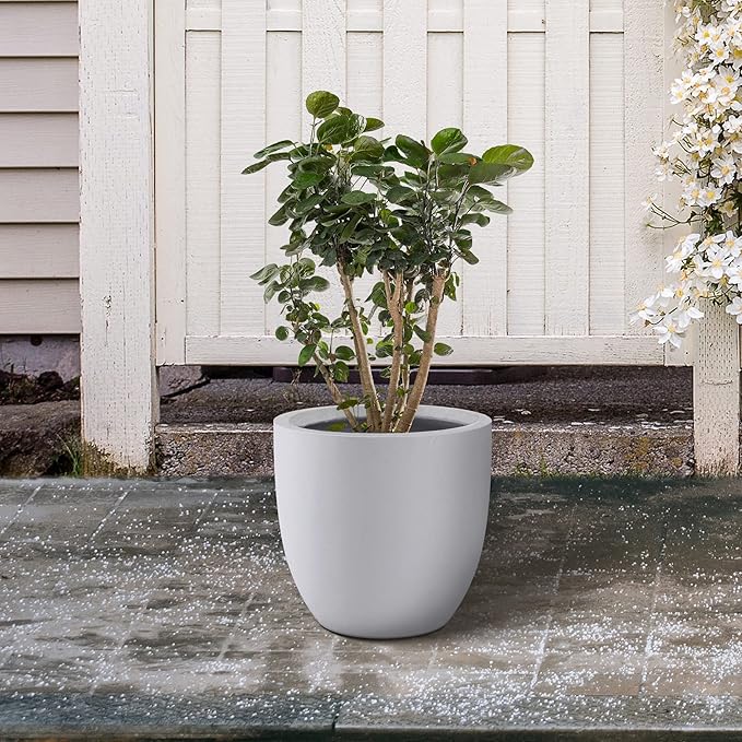 Kante 16.5 Dia Round Concrete Planter Large Outdoor Modern Indoor Decorative Plant Pots with Drainage Hole and Rubber Plug for Home and Garden Pure White