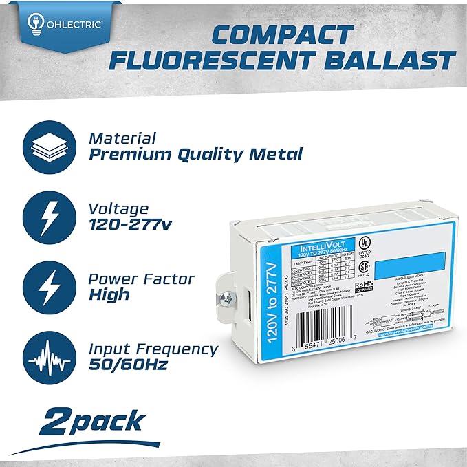 OHLECTRIC Replacement for ICF-2S26-H1-LD Compact Fluorescent Ballast (2 Pack) | Programmed Start Electronic Ballast 120/277 Volt