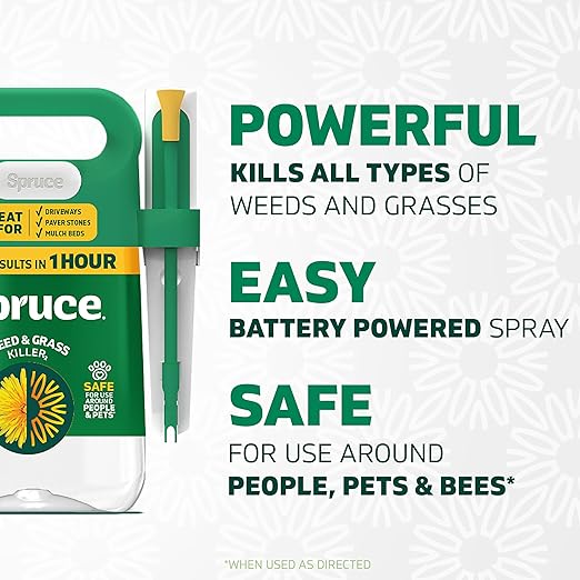 Spruce Weed Killer Spray - Snap &amp Spray Weed &amp Grass Killer₂ Powered Starter Kit - Reusable Sprayer with Wand for Spot-Treating Driveways Gardens &amp More (64 Oz Bottle)