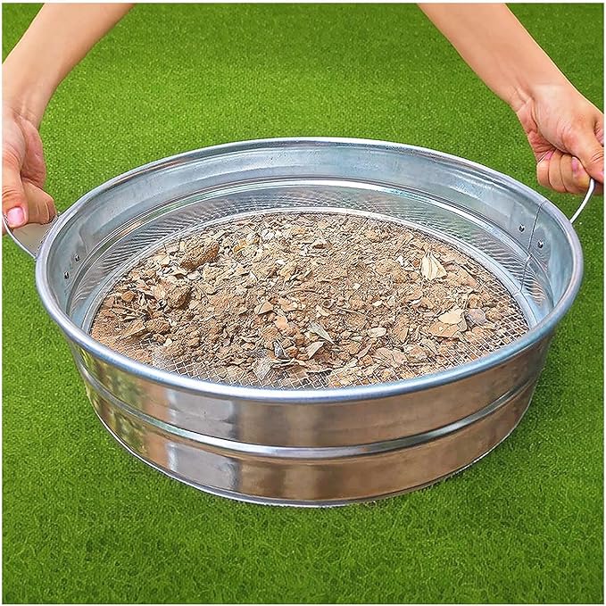 19'' Extra Large Soil Sifter with Handles Compost Sifter for Gardening Dirt SifterRock SifterGarden Sieve for Compost Dirt Rocks Pellet Gravel Sand LeavesGarden Tool 19 x19x4.3 with 1/4 Mesh