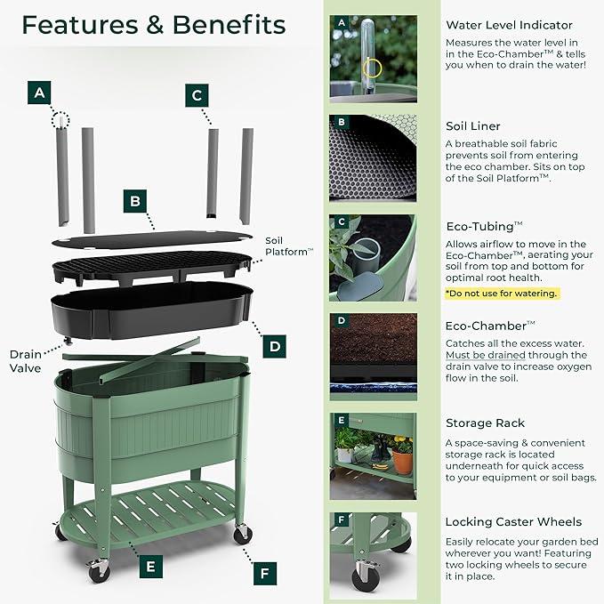 Permasteel Raised Garden Bed with Legs 40×20×37 in Planter Box with EnGrow™ TrueSoil™ Technology for Vegetables Flowers Herbs and Fruit Outdoor Indoor Storage Shelf Sage