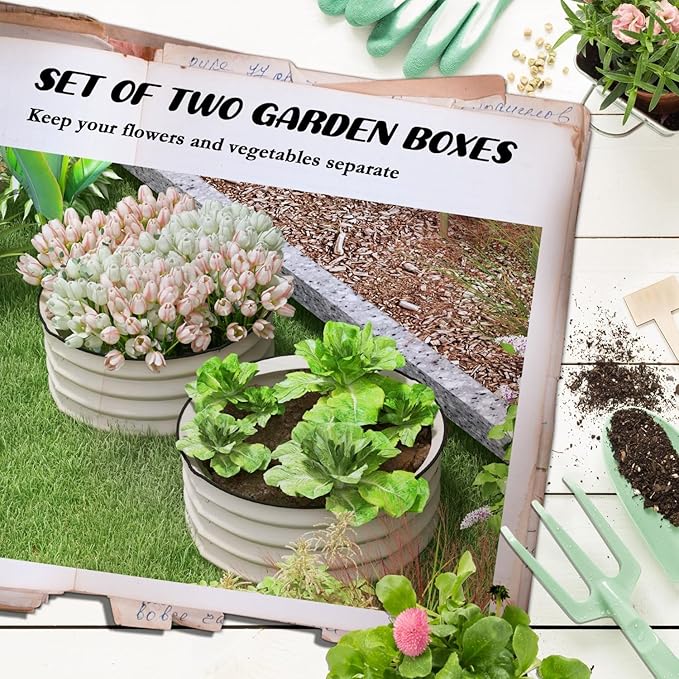 Galvanized Raised Garden Beds Set of 2 - Cream White