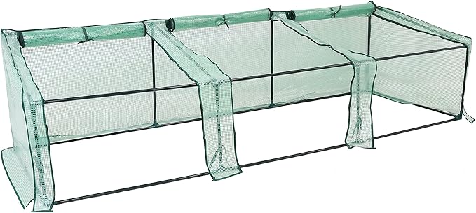 Sunnydaze Outdoor Portable Mini Cloche Greenhouse with 3 Zipper Doors and Slanted Top - Green