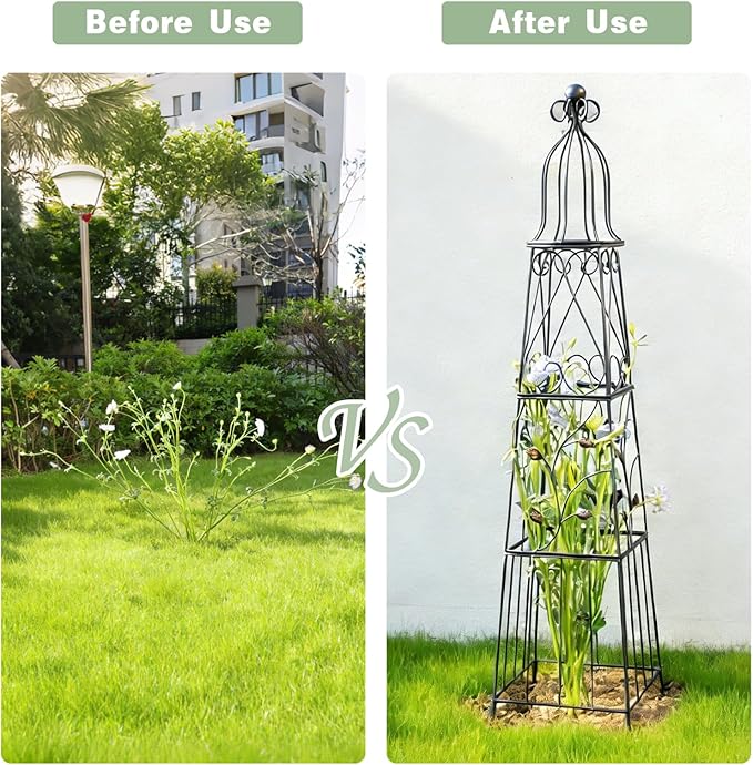 51-Inch Vintage Metal Garden Obelisk Trellis - Sturdy Climbing Plant Support for Roses Bougainvillea Vines &amp Potted Plants - Elegant Design for Gardens &amp Patios