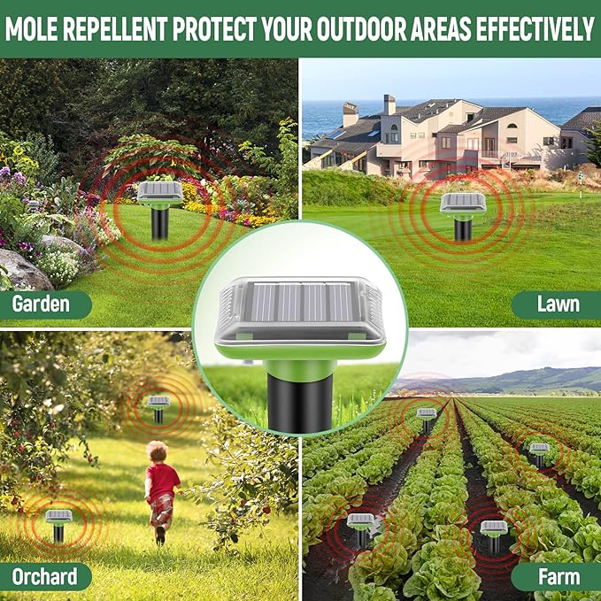 Mole Repellent Solar Powered2025 Upgraded Vole Repellent Ultrasonic Solar PoweredMole Repeller Outdoor for Lawns Garden YardGopher Trap Killer for GopherSquirrel(6 Pack)