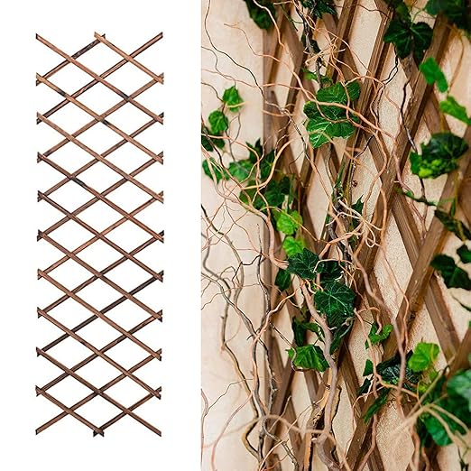 Milltrip Expandable Wooden Plant Trellis Interlocking Lattice Fence Panel for Climbing Roses Ivy &amp Garden Screening Pine Grid