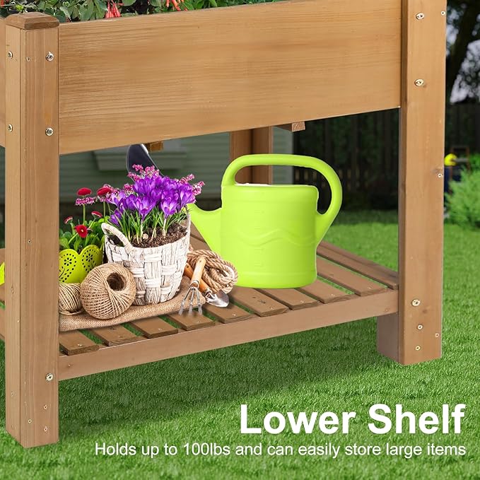 Raised Garden Beds Outdoor With Legs Wood Elevated Garden Box With L-Connection TabsStorage Shelf  Leg ReinforcementSuitable For Vegetables Flowers And Herbs Easy To Assemble 33.5X18X 30IN