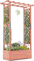 Elevated Wooden Planter Box with Arch &amp Side Trellis – Raised Garden Bed for Climbing Plants Vines Flowers – Hanging Roof 4 Drainage Holes Freestanding – Patio/Deck – Size: