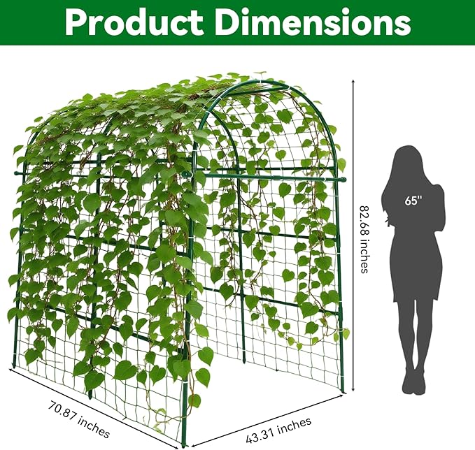 Garden Arch Trellis for Climbing Plants Outdoor - 83 H*71 W*43 L Large Rustproof Garden Trellis Heavy Duty Grape Trellis Tunnel Trellis for Melons Pumpkins Cucumbers Peas(Green)