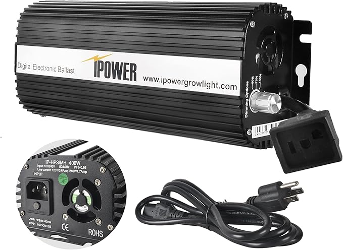 iPower 400W Ballast Digital Dimmable Electronic Horticulture Ballast Suit for Hydroponic HPS MH Grow Light System Black