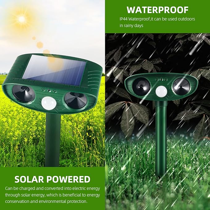 4 Pack Deer Repellent Solar Ultrasonic Animal Repeller Outdoor Racoon Squirrel Fortress Pro Waterproof Animal Deterrent Devices CatDogSkunkRabbitCoyote Deterrent for Yard Garden Farm