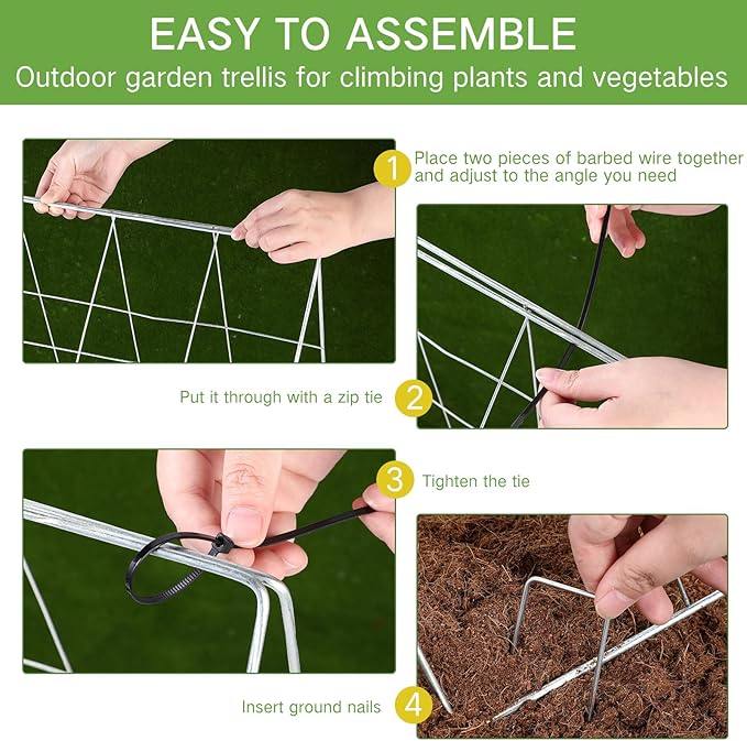 Foldable Cucumber Trellis for Raised Bed 35 x 18 A Frame Garden Trellis for Climbing Plants Vegetables Tomato Pea Grape Metal Cattle Panel Trellis with Gloves (2 Pack)