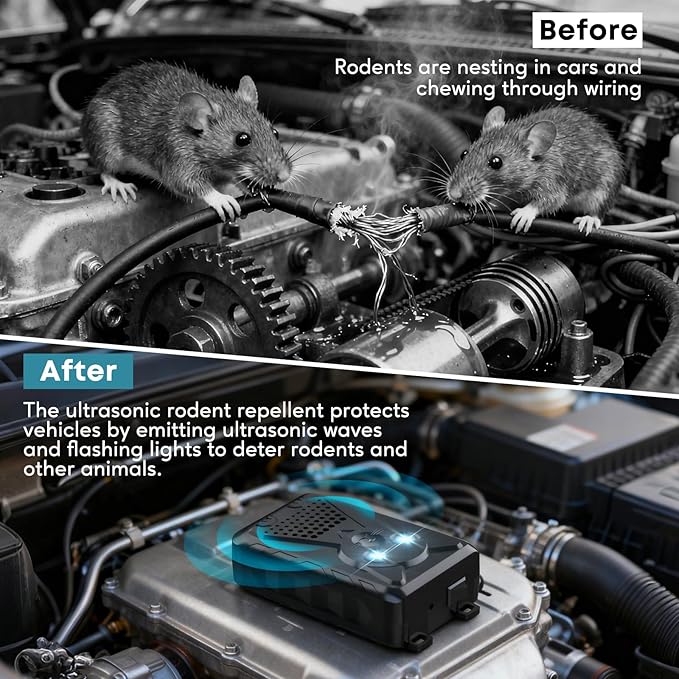 Ultrasonic Pest &amp Rodent Mouse Squirrels Repellent Plug-in Electronic Rat Bat Bug Spider Repeller Battery Operated Deterrent Control Mice for Car Engines Replace Mouse Traps Indoor Outdoor 2 P