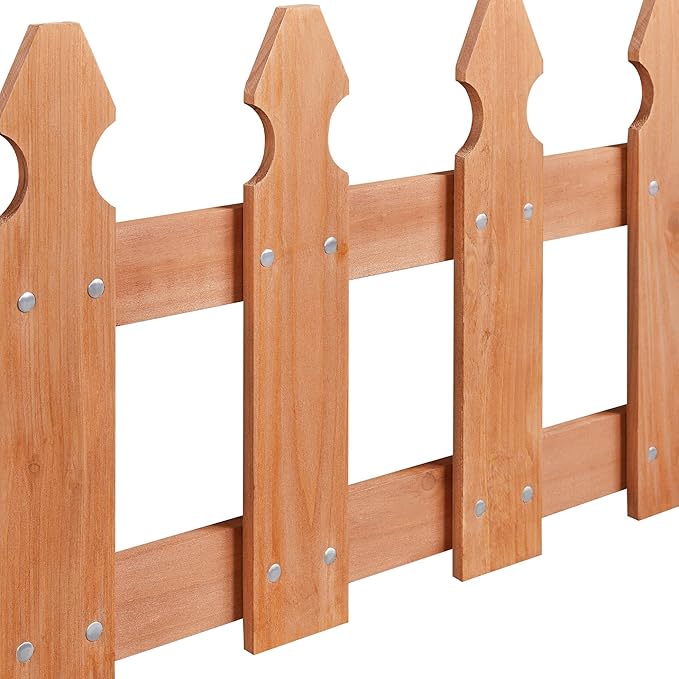 Topeakmart Wood Garden Fence Decorative Fence Patio Flower Garden Border Yard Border Garden Bed Pool Fences Outdoor Wood Edging Fencing Light Brown- 355 in