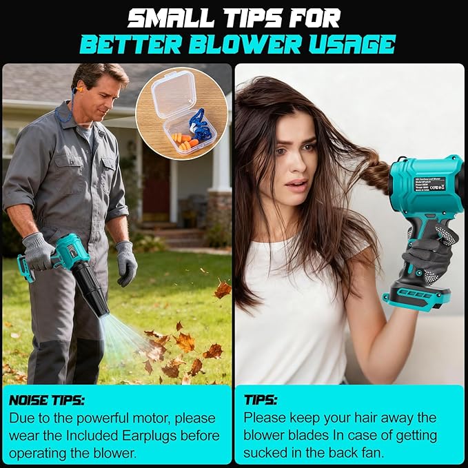 Cordless Leaf Blower Compatible for Makita 18V Battery(NO Battery) Mini Turbo Jet Blower with 2 Nozzles Lightweight &amp One-Hand Use for Patio Garage Yard Cleaning Car Dryer(Tool Only)