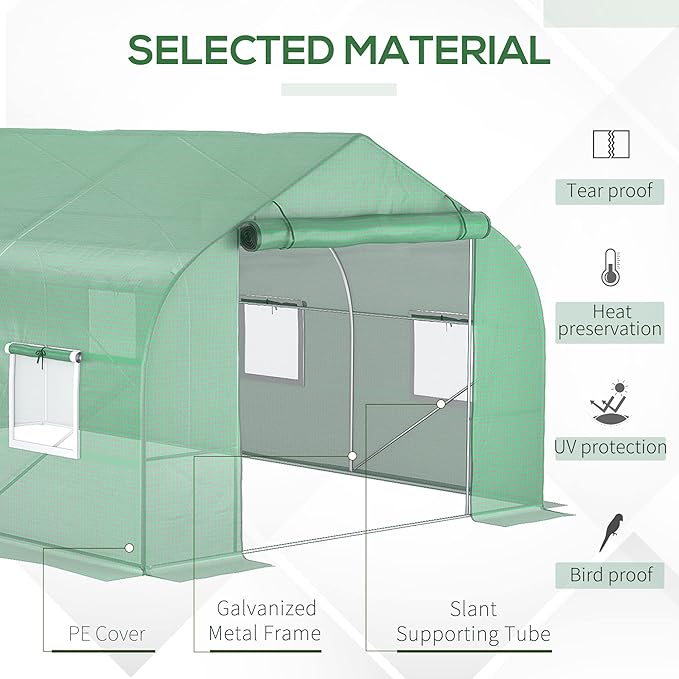 11.5' x 10' Walk-in Greenhouse for Outdoor Use – Heavy Duty Galvanized Steel Frame PE Cover with UV Protection Zippered Mesh Door &amp 6 Ventilation Windows