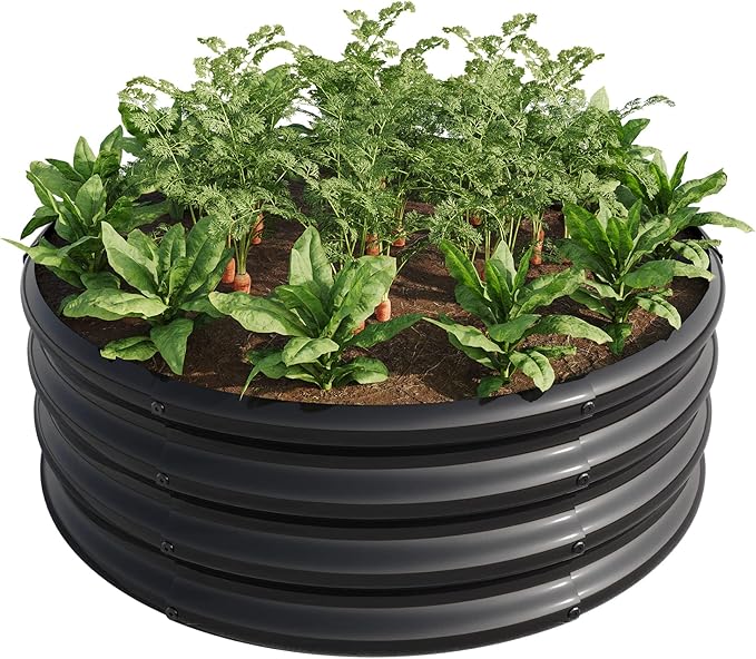32.08*11.4 Tall Round Raised Garedn BedMetal Raised Beds for Vegetables Outdoor GRaised Planter Box Backyard Patio Planter Raised Beds for Flowers Herbs Fruits Black