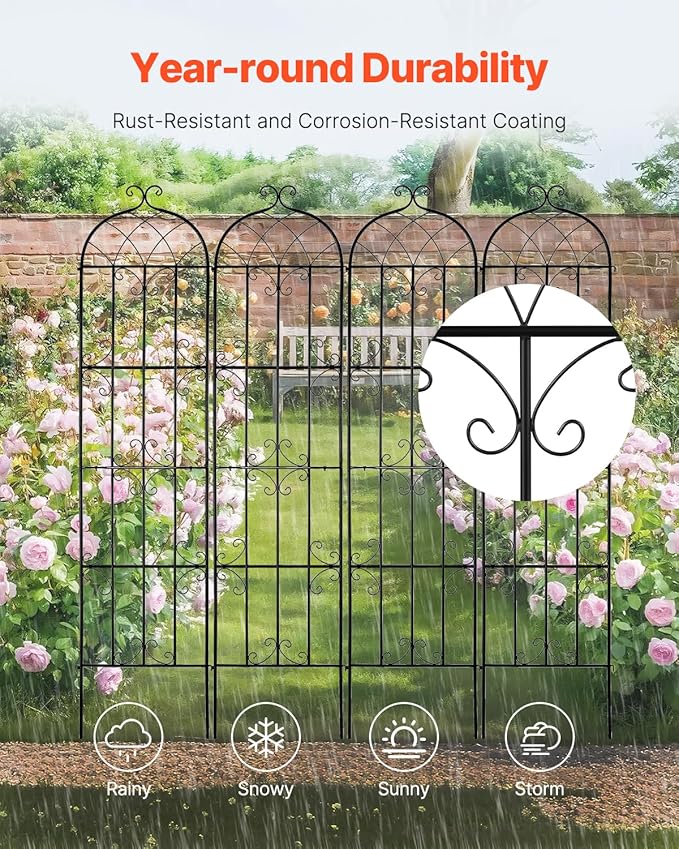 VEVOR Garden Trellis for Climbing Plants 87 x 20 in 4 Packs Rustproof Metal Garden Flower Rose Trellis Outdoor Climbing Clematis Trellis Cucumbers Support for Courtyards Lawns