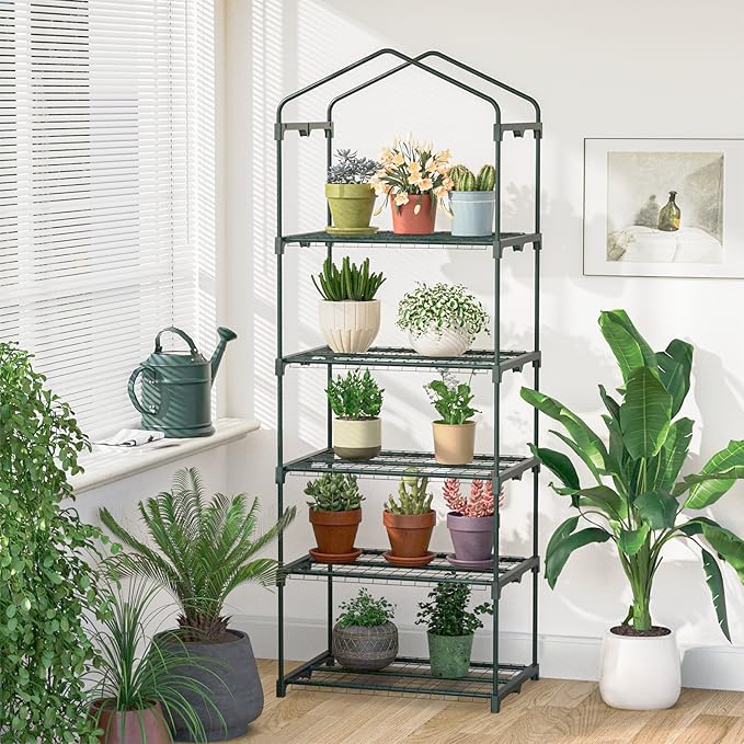 Greenhouse for Indoor Outdoor Small Plastic Plant Green House 5-Tier Rack Stand Portable Greenhouses with Durable PE Cover for Seedling
