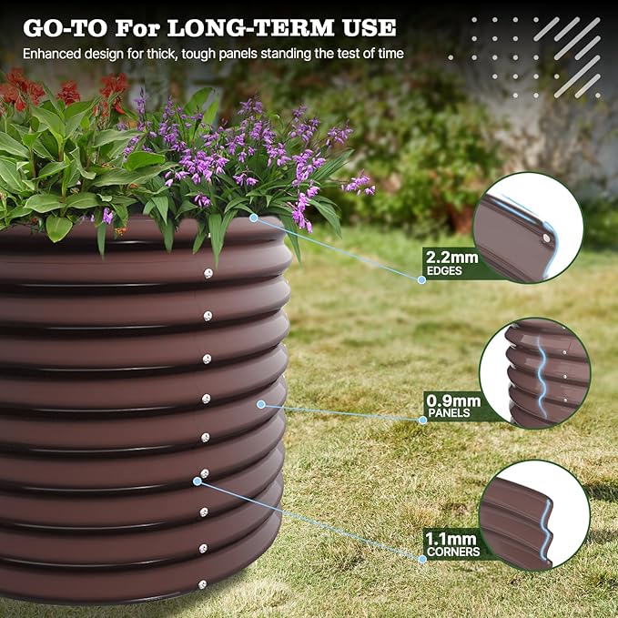 A ANLEOLIFE 30 Extra Tall Galvanized Raised Garden Beds Outdoor 3x2.5ft Round Metal Planter Boxes for Planting Vegetables Flowers Fruits Eco-Safe &amp Easy Setup CaféBronze