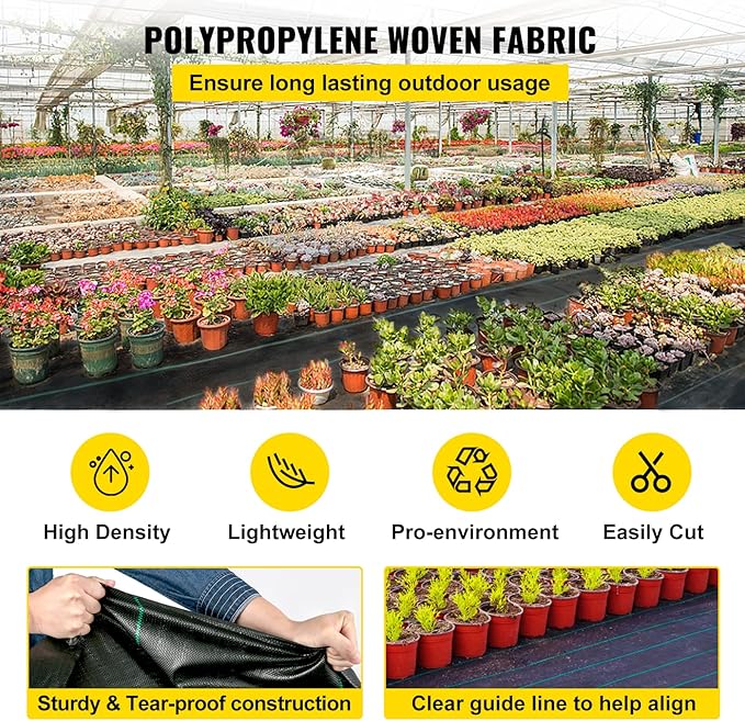 Happybuy 6.5FTx300FT Premium Weed Barrier Landscape Fabric Heavy Duty 3OZ Woven Geotextile Fabric High Permeability Good for Weed Blocker Gardening Mat Driveway Fabric Garden Weed Control Cloth