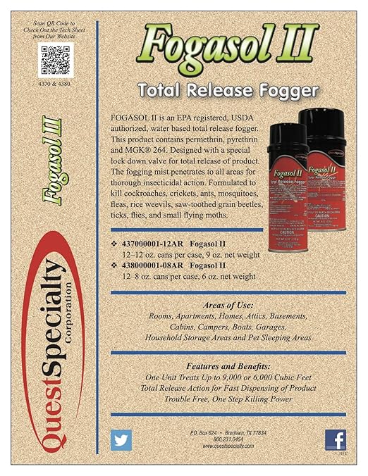 Quest Specialty FOGASOL II - Total Release Fogger Case of 12 (20 oz) Cans (4370)