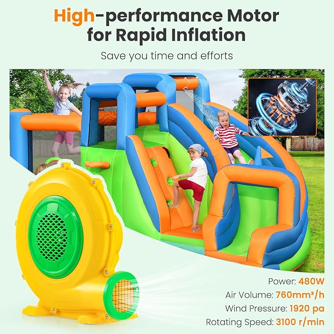 Costzon Air Blower 480W Bounce House Blower Pump Fan Commercial Inflatable Bouncer Blower 1920pa Air Blower for Inflatables Perfect for Inflatable Water Slide Jumper Bouncy Castle