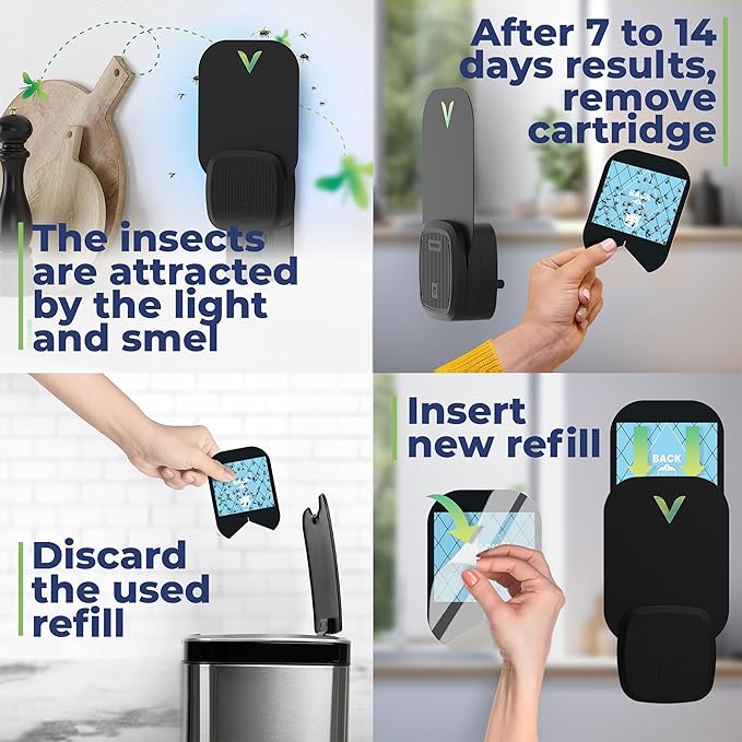 VEYOFLY Fly Trap Indoor Fruit Fly Traps for Indoors (2 Device + 6 Refills) Gnat Traps for House Indoor Fly Catcher Indoor Plug in Light Flying Insect Trap Bug Light Killer Fly Trap