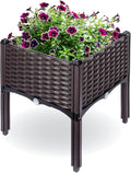 Raised Garden Planter Resin Elevated Flower Bed Box Kit for Vegetable Flower Herb Gardening | 16 X 18 Wicker Pattern Brown