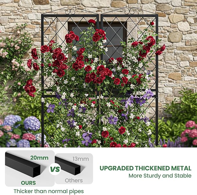 2 Pack 71 Inch Metal Garden Trellis for Climbing Plants Thickened Square Tube Metal Garden Trellis for Vines Plant Rose Vegetable SupportLarge Decorative Outdoor Trellis