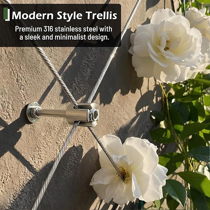 Wire Trellis for Climbing Plants Outdoor 30-Set Wall Trellis Kit T316 Espalier System for Fence and Garden DIY Projects (Hubs Only Without Cable)